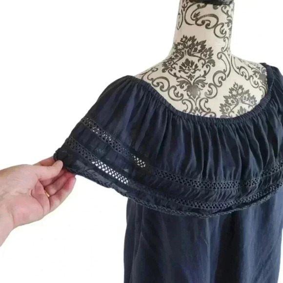 Aritzia Wilfred Emmie Dress Navy Blue Broderie Off Shoulder Ruffle Women's Small - Picture 7 of 12